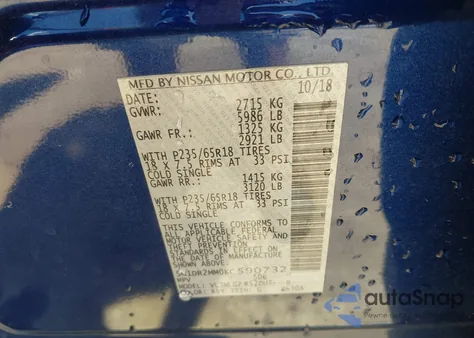 2019 Nissan Pathfinder Sl from USA, damaged, VIN 5N1DR2MM0KC590732